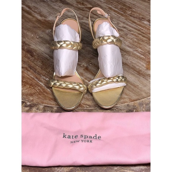 Kate Spade Saffron Heel Slingback Antique Gold Metallic Leather NEW 7 US - Picture 2 of 9